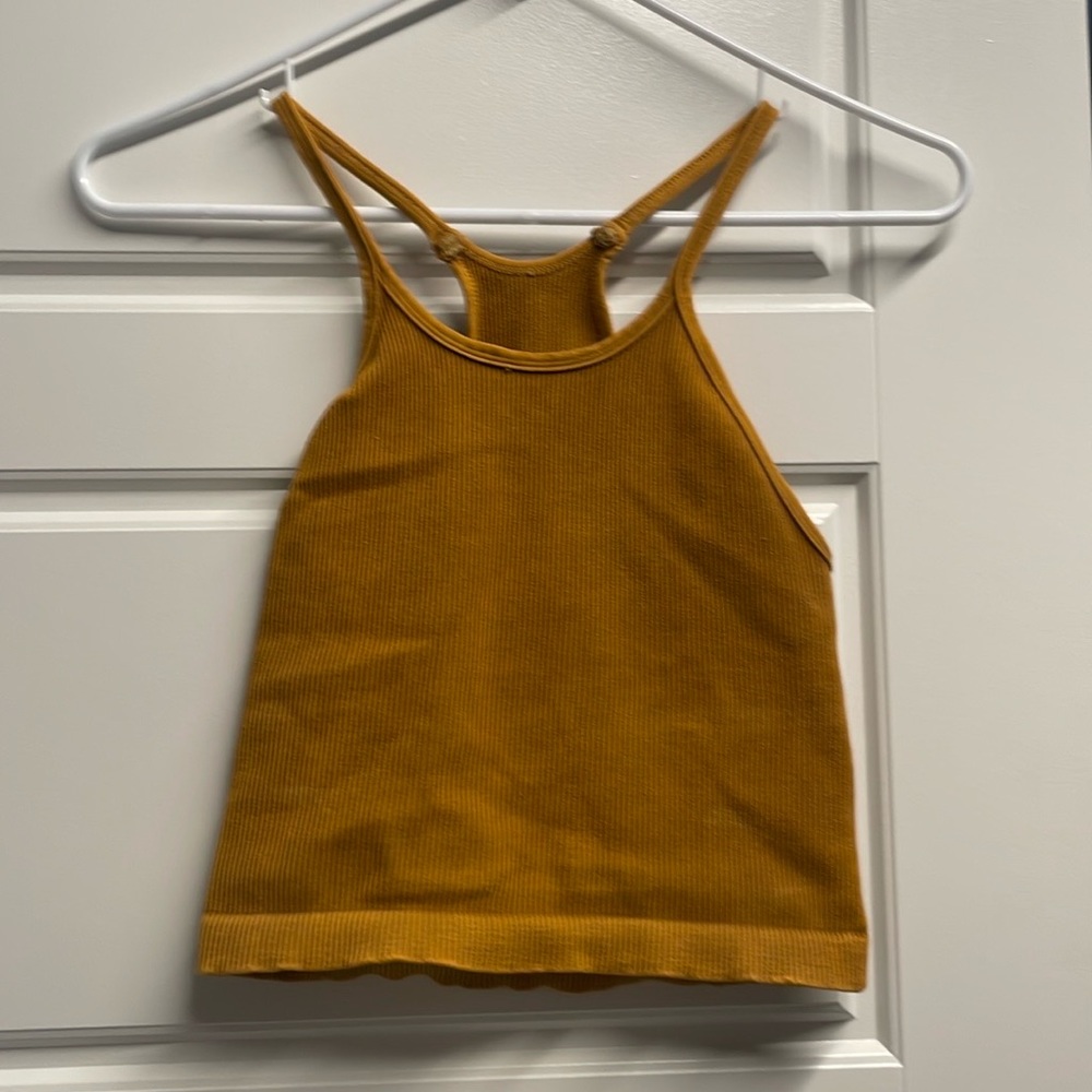 Free People Movement happiness runs  long crop dark yellow tank size small